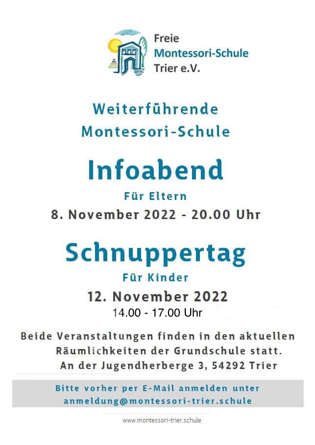 Weiterführende Montessori-Schule – Info-Abend und Schnuppertag